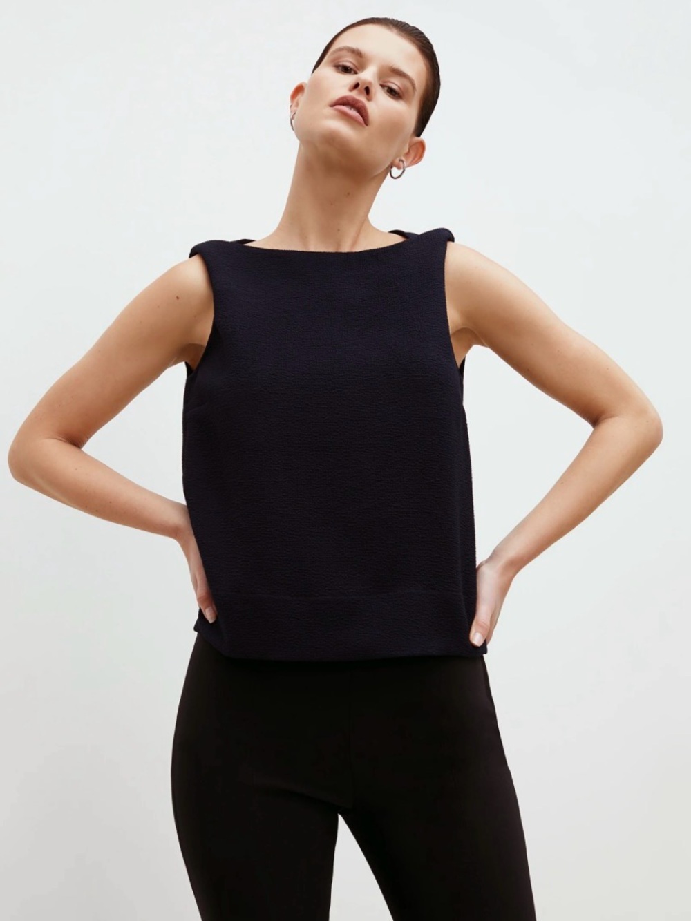 MM.LaFleur Sadie Black Textured Sleeveless Shell Top medium